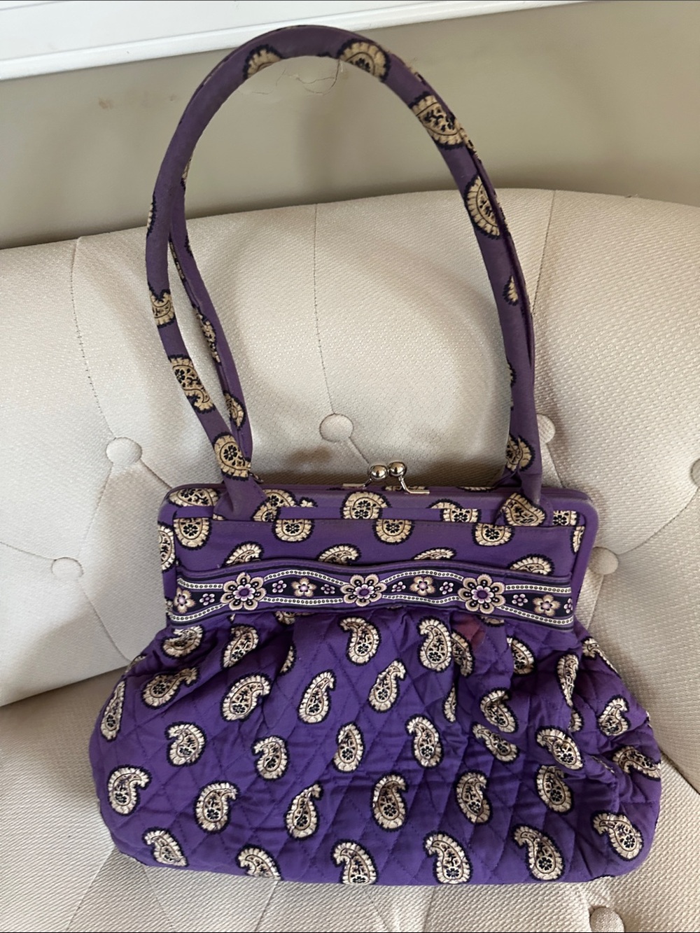 Purple Quilted Paisley Shoulder Bag